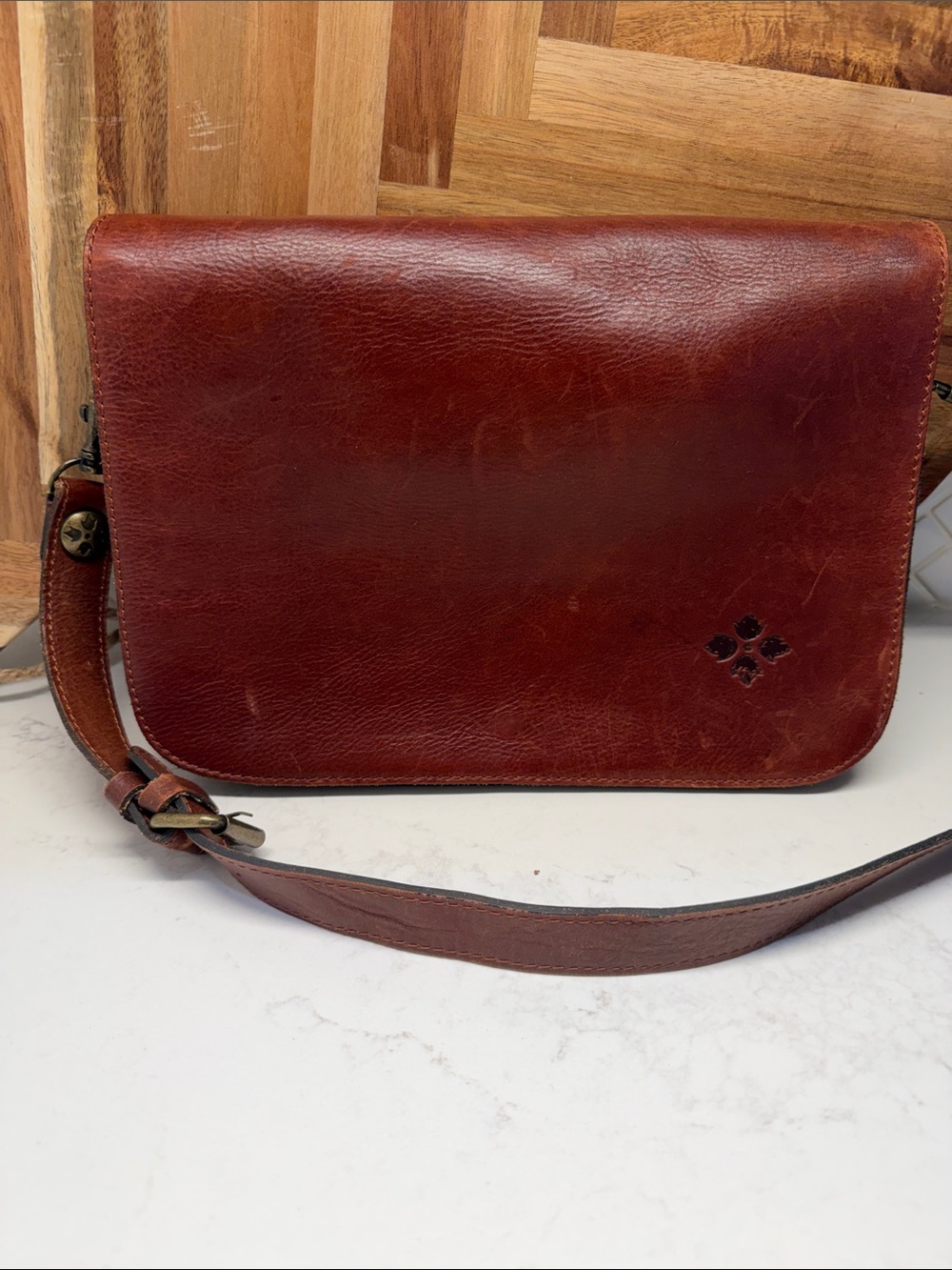 Patricia Nash Chestnut Leather Messenger Bag